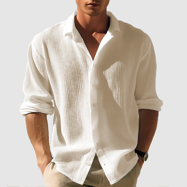 Men Shirt | Long Sleeve Button-down Front with Loose Fit Classic Collar