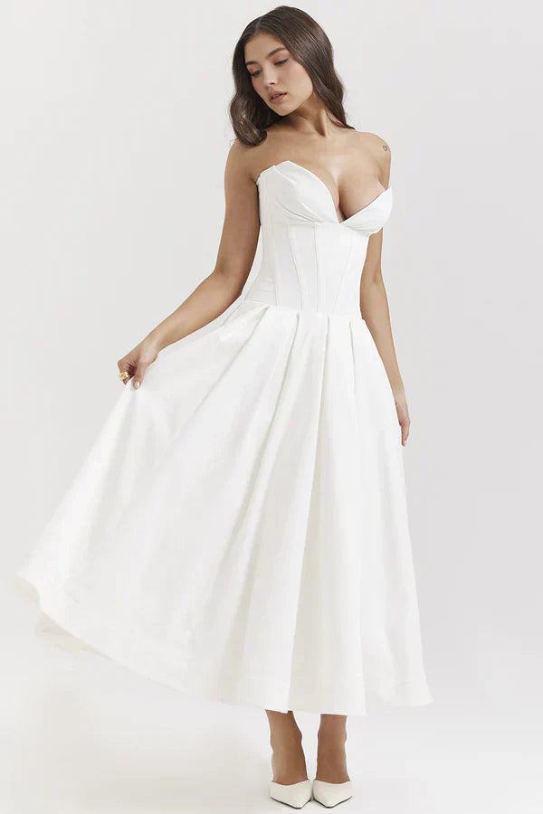 Women Midi Dress | Strapless corset bodice with sweetheart neckline
