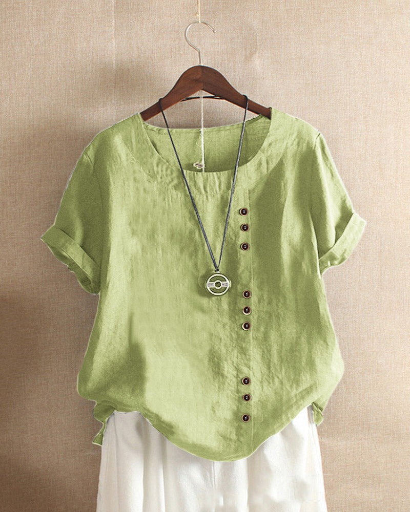 Short Sleeve Solid Blouse | Classic Round Neck Fit