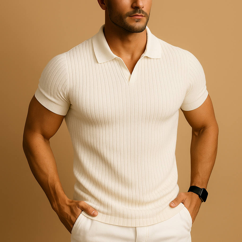 Men Polo Shirt | Slim Fit V-Neck Short Sleeve Dropped Shoulder Design