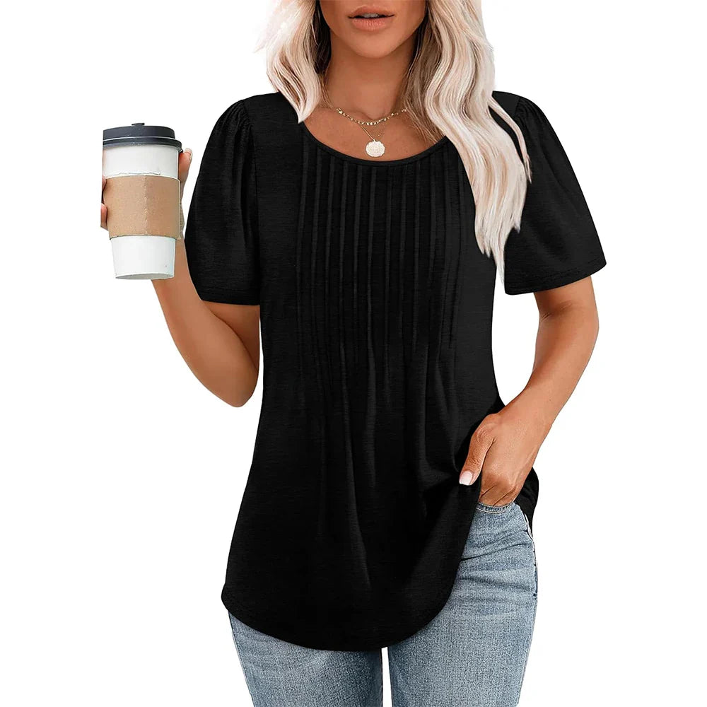 Women T-shirt | Flat Neckline with Pleated Detail Design