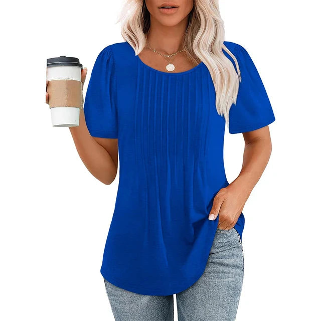 Women T-shirt | Flat Neckline with Pleated Detail Design