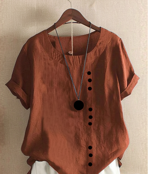 Short Sleeve Solid Blouse | Classic Round Neck Fit