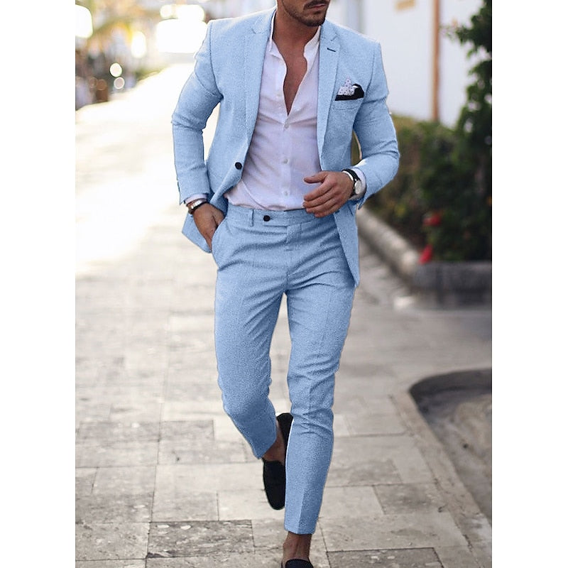 Men Two Piece Summer Suit Set | Slim Fit Jacket and Trousers Design