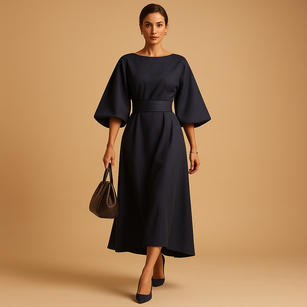 Women Midi Dress | Fitted A-line Midi Design with a Waist Tie Belt