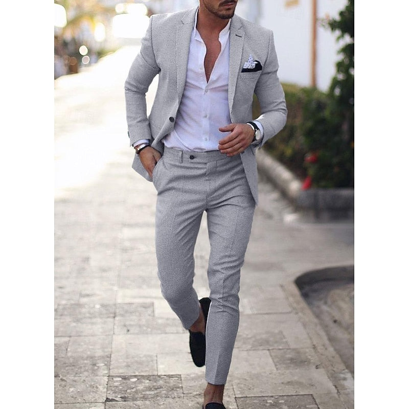 Men Two Piece Summer Suit Set | Slim Fit Jacket and Trousers Design