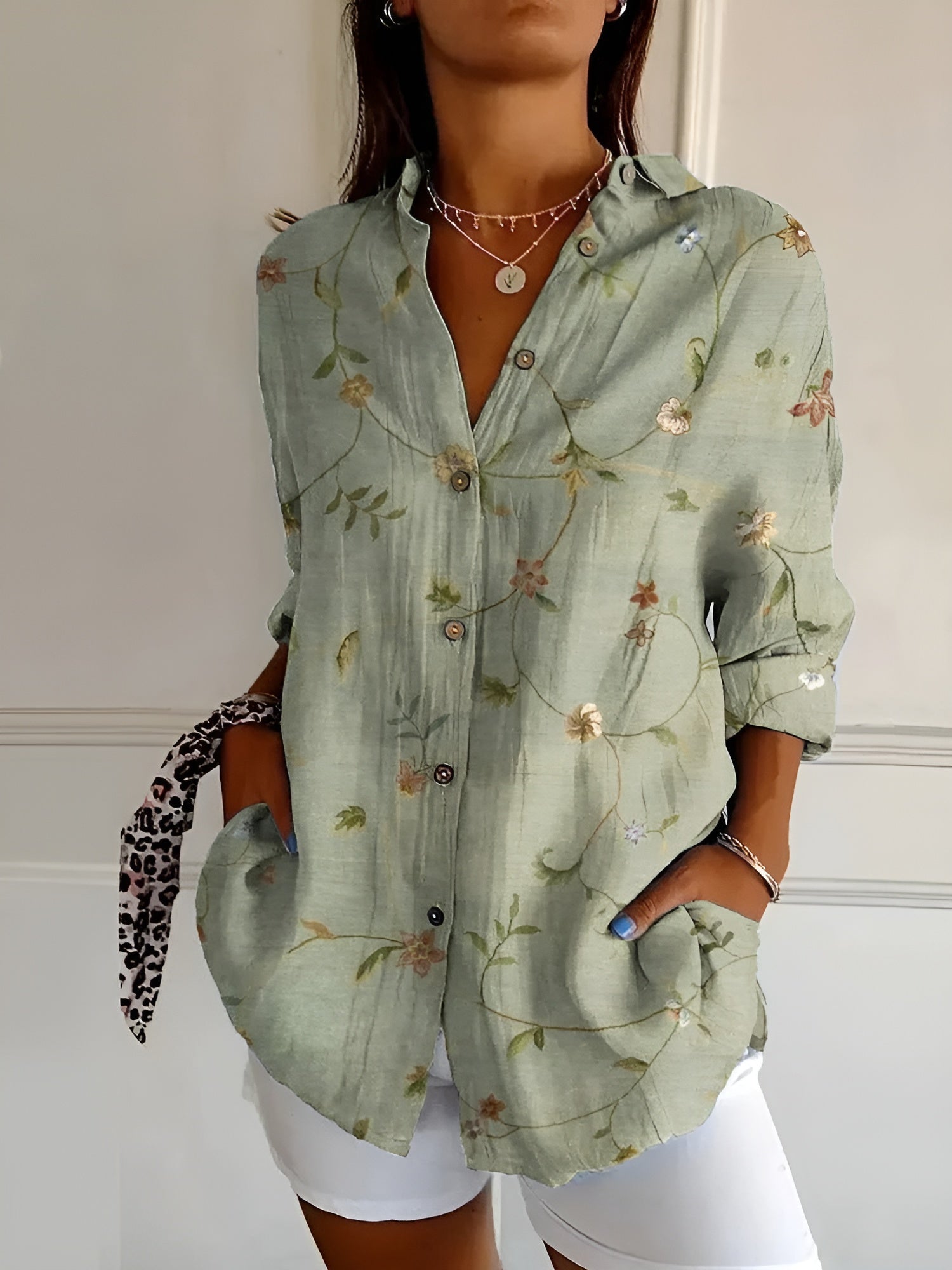 Women Long Sleeve Shirt | Button-down Front Closure
